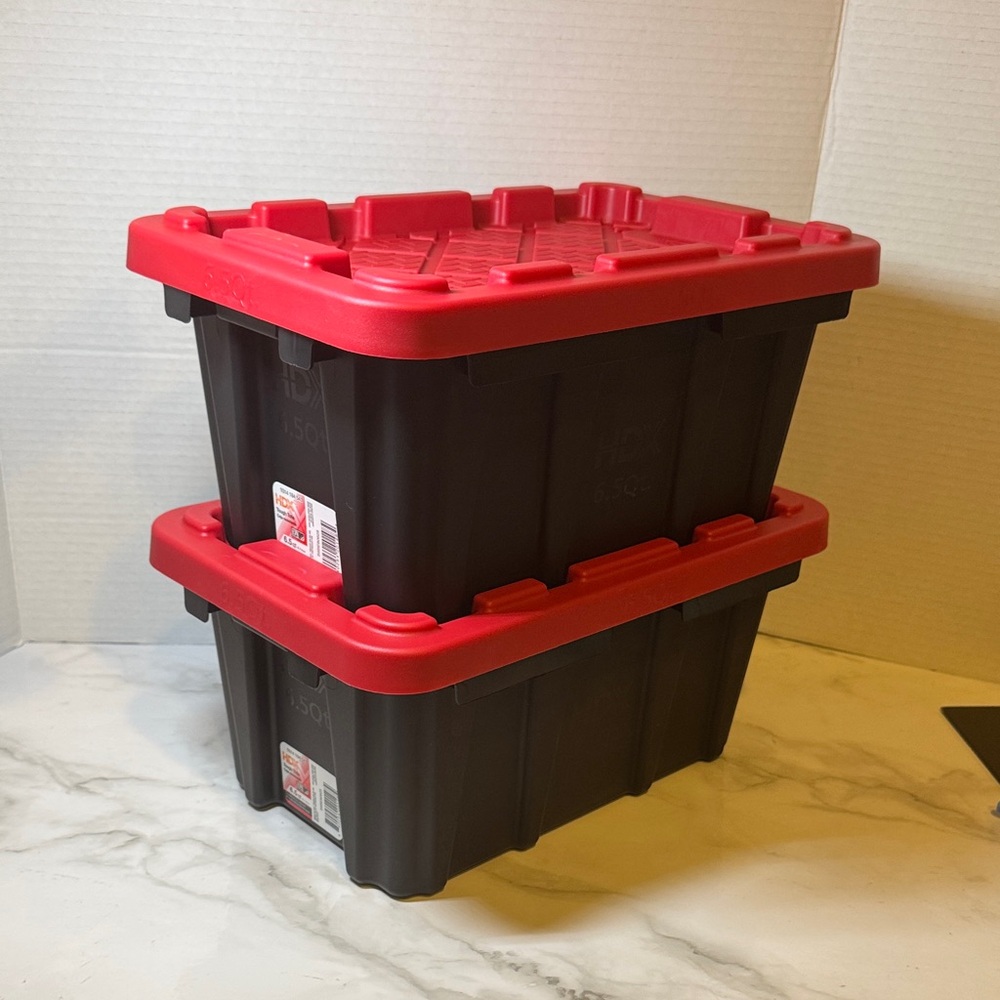 HDX Tough 6.5 qt Red and Black Storage Bin / Tote. New.